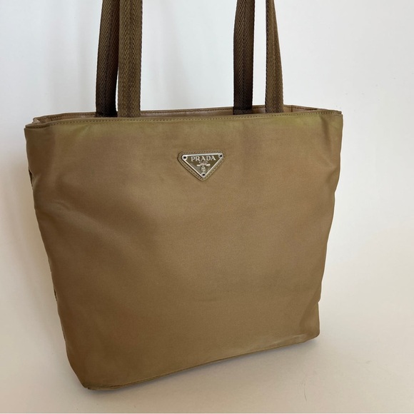 PRADA Tote Bag Nylon Beige Auth ti2720